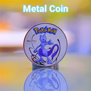 Pokemon Coine Метални Монети Pokémon Сребърни Mewtwo Аниме Възпоменателна Монета Charizard Vmax Пикачу Златна Кръгла Желязна Повърхнина Карта Играчки