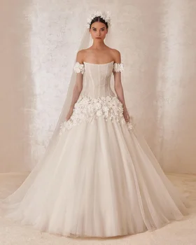 Qcenkeren Vestidos de новия Сватбени рокли трапецовидна форма, без презрамки Елегантни дантелени апликации Пролетни Сватбени и бални рокли за секси жени 2024