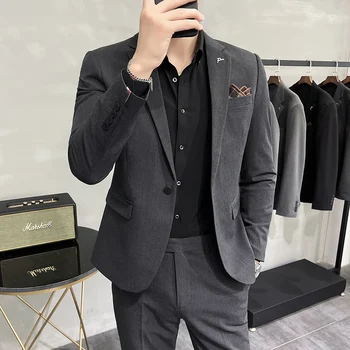 S-7XL Новост (Сако + панталон Мъжка Мода Бизнес Джентълмен Случайни Британски Стил Тънък Тенденция в Сватбена Рокля Банкетна Комплект от 2 теми