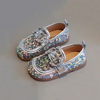 Toodler/ Обувки Принцеса с лъскави пайети За момичета, Детски Сватбени обувки на нисък ток Many Janes, есен-пролет, от 4 до 10 години Обувки в стил 