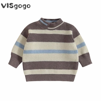 VISgogo Пуловер за малки момичета и момчета с дълъг ръкав, през цялата силует, Шарен пуловер, Зимата на Топло Вязаный Пуловер, Пуловер, Дрехи за бебета от 0 до 3 години