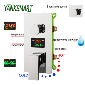 YANKSMART Баня Дигитален смесител за душ Контролния клапан монтиран на стената lcd дисплей Интелигентен смесител за душ от плътен месинг