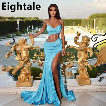 Абитуриентски рокли Eightale Синята Русалка 2023, вечерни рокли с цепка отстрани във формата на сърце, индивидуално арабското вечерна рокля с дължина до пода