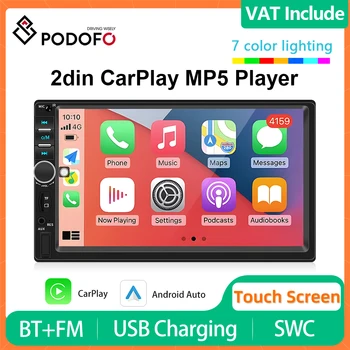 Автомагнитола Podofo CarPlay Android Auto, 7-инчов гъвкав стереоприемник със сензорен екран, 2din главното устройство, автомагнитола, мултимедиен плеър