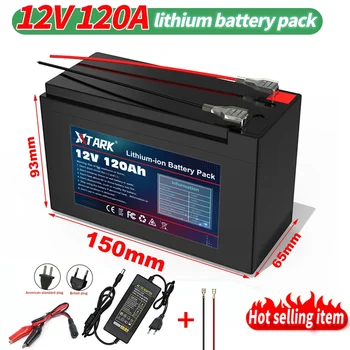 Акумулаторна Батерия 12V 120Ah с BMS за слънчева енергия, Fishfinder, Скутери, Фенер, Детска Кола, зарядно устройство, литиево-йонна батерия