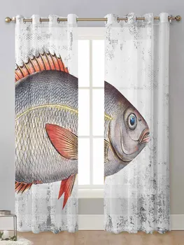Антични Крапчатая Живопис С Маслени Бои Риба Прозрачни Завеси За Прозорците На Хола Завесата Тюлевая Завеса Cortinas Завеси За Дома