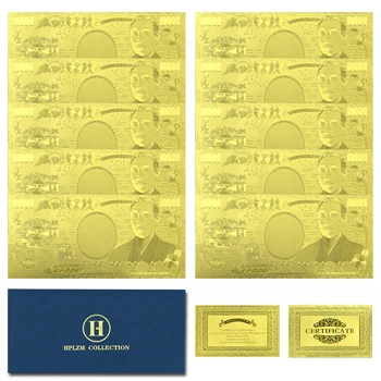 банкноти от японската златно фолио в 10шт и плик Запомнящи се художествени занаяти невалютные подаръци 10 000 йени
