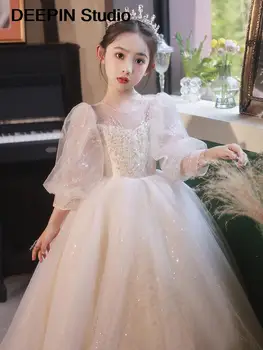Бебешка рокля на принцеса Рокля с цветя модел за момичета 2023 рожден Ден на Речта за момичета Престижна водещи Пиано представа Рокля Пролет
