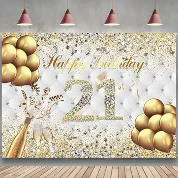 Блестящ Фон с 21-ия Рожден Ден на Индивидуални Златни балони Фон за парти по случай рождения Ден С Диаманти, за да проверите за шампанско