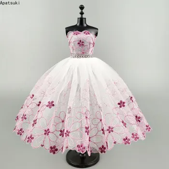 Бяло-лилава балетное рокля-опаковка в цветенце за кукли Барби, екипировки за партита, аксесоари за кукли, дрехи за танци, 3-слойная пола