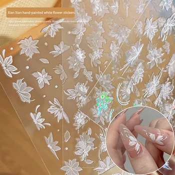 Бяло цвете Магнолия, рисувани на ръка, Темпераментен стикер за нокти, улучшающая Самозалепваща стикер