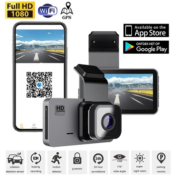 Видеорекордер Dash Cam който има камера за кола Видео WiFi GPS Автомобилен видеорекордер Автоматично Черна кутия за нощно виждане 1080P HD секретаря на Аксесоари за Автомобили