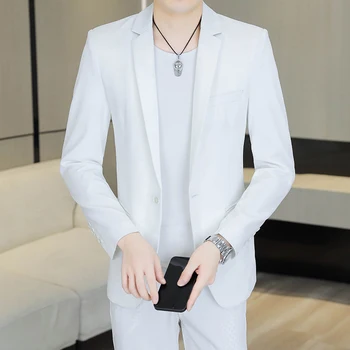 Висококачествен мъжки костюм + панталони) един Стилен и красив trend Корейски оборудвана обикновен комплект от две части на Four Seasons Smart Casual