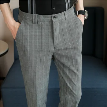 Висококачествени мъжки панталони в клетката 2023, нови бизнес ежедневни панталони зауженной форма с клетчатым модел за изтънчен стил