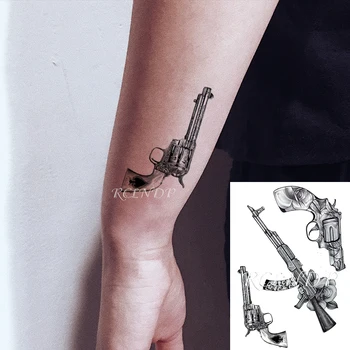 Водоустойчив временна татуировка-стикер на Различен дизайн, оръжия, Цветя черепа, фалшива татуировка, флаш татуировка, рисуване на ръка за жени и мъже