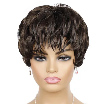 Външен търговски кратък перука-прическа с коса, бретон, женски перука-прическа с къса коса, Африка женски перука-кратък прическа, лек