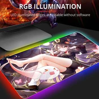 Геймърска подложка за мишка RGB Genshin Impact HuTao PC Gamer Настолен Компютър Офис Аксесоари Подложка за мишка, Клавиатура килим Подложка за мишка Xxl