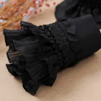 Готически Ретро Черен подвижен ръкав с външни белезници, Многослойни къдри, завързана лоскутный пуловер принцеса в стил Лолита