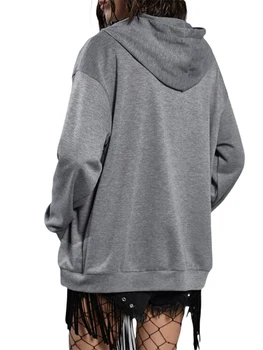 Дамски блузи Y2K на мълния в стил Харадзюку, hoody с графичен принтом, реколта якета оверсайз с дълъг ръкав, градинска облекло