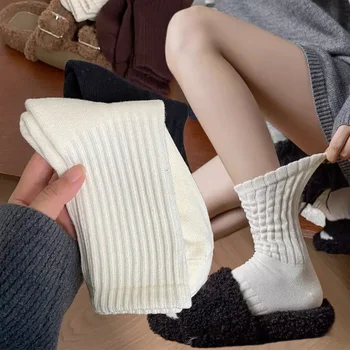 Дамски Дълги чорапи в Корейски стил за момичета Y2k Lolita Kawaii, Обикновена терлици за екипажа, изолирана Зимни Топли Чорапи Thermal Сокс