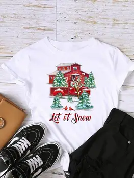 Дамски коледна риза в карикатура акварельном стил с принтом, женска тениска, Коледен празничен топ, модни дрехи, графични тениски