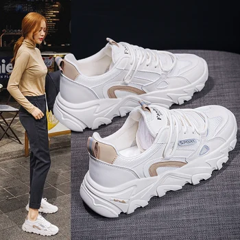 Дамски обувки 2023, благородна жена вулканизированная обувки, пролетно-окото дишащи обувки на дебела подметка, ежедневни обувки за ходене, дамски обувки