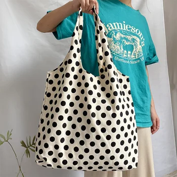 Дамски холщовая чанта през рамо, ежедневни Дамски чанта на точки, Множество Памучен чанта за пазаруване, Плажна чанта с голям капацитет