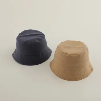 Детска однотонная рибарска шапка в стил ретро, За момчета и момичета, Детски проста памучен шапка за басейна с крем, Ежедневни шапка с плосък покрив, Аксесоари за бебета