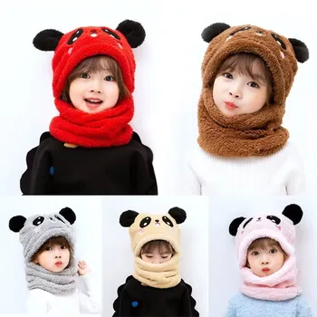 Детска шапка-ушанка, есенно-зимна детска шапка с деколте, супер сладка шапка-пуловер с пандой за момчета и момичета