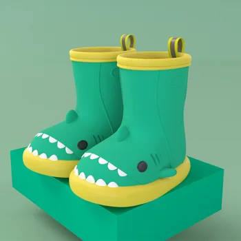Детски непромокаеми обувки с анимационни акула за момчета и момичета, водоустойчиви гумени ботуши за деца, дождевики за деца botas infantis CSH1418