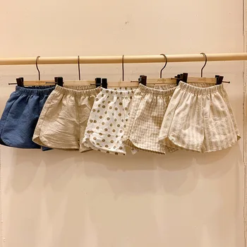 Детски шорти от 100% памук, летни къси панталони в корейски стил за момчета и момичета, всеки ден къси панталони в клетката, грах, детски дрехи WTP36