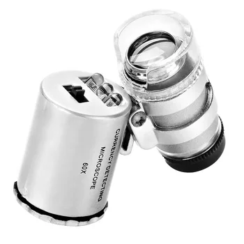Джобен микроскоп с 60-кратно увеличение за бижута, мини-микроскоп с led подсветка, преносима оптична стъклена лупа-лупа