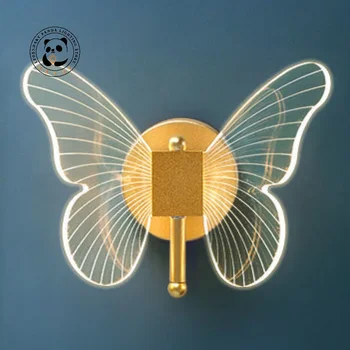 Дизайнерска атмосфера Метален Блясък Пеперуда, с монтиран на стената лампа, Нощно Шкафче Спалня Led вътрешно осветление, Коридор, Хол Фонова панел