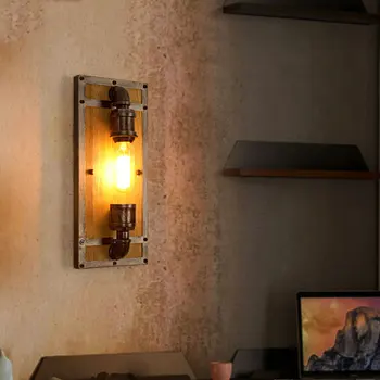 Дървен стенен лампа в стил ретро-Индустриален Стил, Таванско помещение, кафе-сладкарница, ресторант, бар, монтиран на стената лампа, Творчески Персонализирани Декоративен Стенен лампа