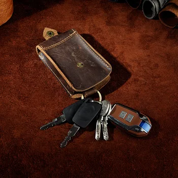 Държач за ключове от кола от естествена кожа ръчно изработени, ретро чанта от телешка кожа, прибиращи титуляр за ключодържател, чанта-куфар