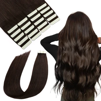 Европейската Двупластова ленти за удължаване на коса от човешки косъм е с Добро качество Тъмно кафяво № 2 Remy Лента за удължаване на косата