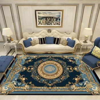 Европейски стил, килим за хола голям площад, декорация на дома, Луксозна синя спалня, мек килим, моющийся нескользящий подложка за пода в хола