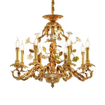 Европейски стил латунное сватбена украса окачен лампа Френски керамични цвете, билка хол мед окачен лампа