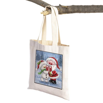 Ежедневна чанта за пазаруване под формата на снежен човек с Коледа, женствена чанта от супермаркета, сладък cartoony Дядо Коледа, за многократна употреба холщовые дамски чанти за пазаруване
