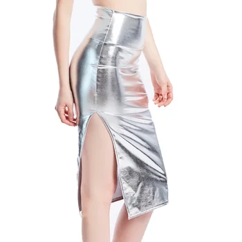 Елегантна метална пола, дамски панталон миди с висока талия, голографическое сребро, злато, однотонное дебнещ рокля за парти, нощен клуб, ежедневното Y2k