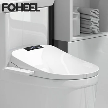 Електрическа делото FOHEEL Умно Биде Седалка за тоалетна с подово LCD дисплей Сензор за автоматично отваряне Седалка за баня U-образна форма на тоалетната чиния