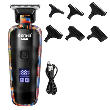 Електрическа машина за рязане Kemei, USB акумулаторна машина за подстригване на коса за мъже, машина за подстригване на коса с графити, професионална машинка за подстригване