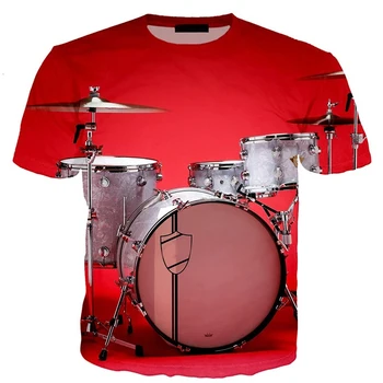 Електронен барабана музикален инструмент в стил рок музика, хип-хоп, детски блузи с 3D-принтом, Лятна тениска за момчета и момичета, детска тениска с къс ръкав