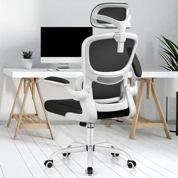 Ергономичен офис стол, мрежест работен стол с висока облегалка, лумбална опора и регулируема облегалката за глава, Компютърни игри стол