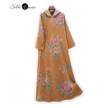 Есенна новост дамска мода 2023 г., 60-мм прозрачен цвят, естествена коприна тутового цвят, Ароматен облак прежди, Двустранно рокля с качулка