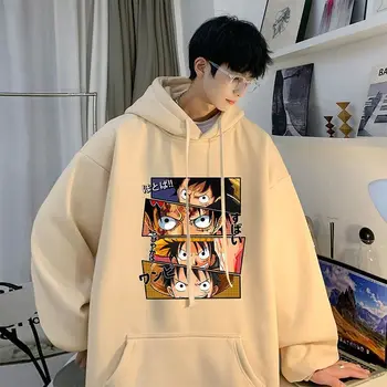 Есента и зимата са 2023, модерен японска hoody с качулка в стил студентска младеж One Piece Luffy за мъже за носене на улицата