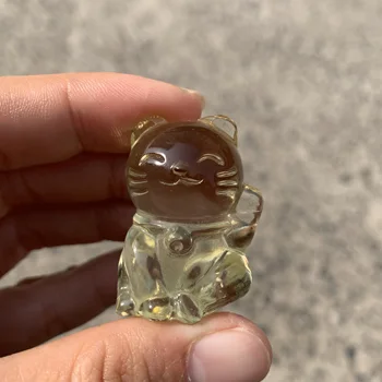 Естествен кварцов кристал Щастлив Котка Резбовани Статуетка на котка от планински кристал за Късмет, пари и