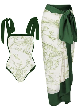 Женски бански костюм с принтом 2023 година дантела, лесен модерен едно парче бански, комплект бикини, бански костюм, плажно облекло