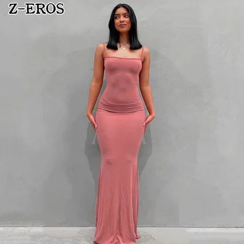 Женствена рокля Z-EROS, Всекидневни Оборудвана Приятелка, Без ръкави, Елегантна и секси рокля, За партита Y2K, Дълга рокля на бретелях в пода
