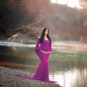 Женствена рокля за бременни с открити рамене и накъдрен, макси рокля на русалка, за да снимам, женствена рокля за бременни, за да снимам, душата на дете